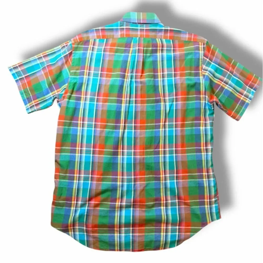 Ralph Lauren Blake Button Up Shirt Green Orange Blue Plaid Preppy Top Size M - Picture 2 of 10